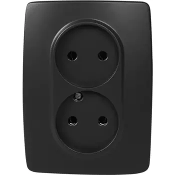 Розетка двойная встраиваемая Эра 12-2107-05 без заземлением цвет черный