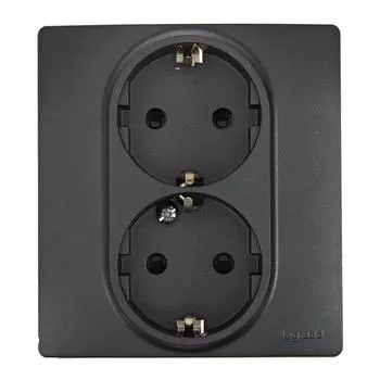 Розетка двойная встраиваемая Legrand Etika с заземлением, цвет антрацит
