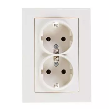 Розетка двойная встраиваемая Lezard Rain с заземлением, цвет бежевый