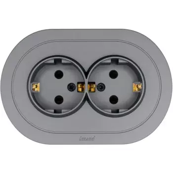 Розетка двойная встраиваемая Osen с заземлением круглая цвет серый