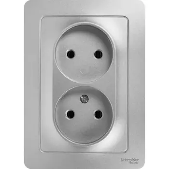 Розетка двойная встраиваемая Systeme Electric Blanca 16 А без заземления цвет алюминий