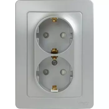 Розетка двойная встраиваемая Systeme Electric Blanca с заземлением со шторками цвет алюминий