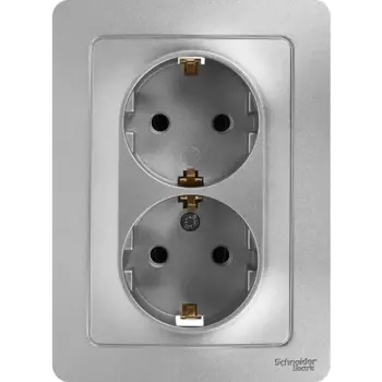 Розетка двойная встраиваемая Systeme Electric Blanca с заземлением цвет алюминий