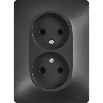 Розетка двойная встраиваемая Systeme Electric Glossa без заземления в сборе цвет антрацит