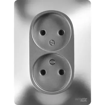 Розетка двойная встраиваемая Systeme Electric Glossa без заземления в сборе цвет алюминий