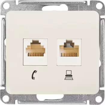 Розетка двойная встраиваемая Systeme Electric Glossa RJ11/RJ45 UTP cat 5e цвет бежевый