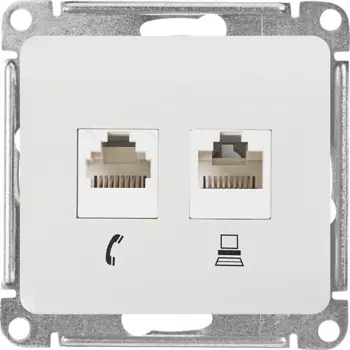 Розетка двойная встраиваемая Systeme Electric Glossa RJ11/RJ45 UTP cat 5e цвет молочный