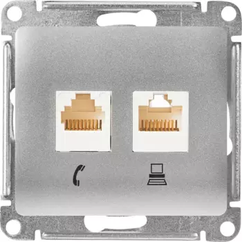 Розетка двойная встраиваемая Systeme Electric Glossa RJ11/RJ45 UTP cat 5e цвет алюминий