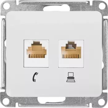Розетка двойная встраиваемая Systeme Electric Glossa RJ11/RJ45 UTP cat 5e цвет белый