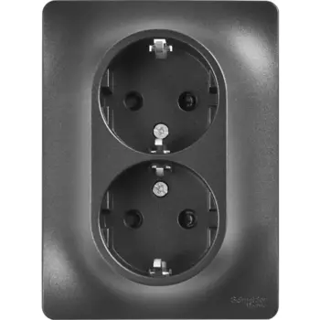 Розетка двойная встраиваемая Systeme Electric Glossa с заземлением со шторками в сборе цвет антрацит