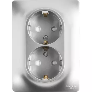 Розетка двойная встраиваемая Systeme Electric Glossa с заземлением со шторками в сборе цвет алюминий