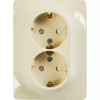 Розетка двойная встраиваемая Systeme Electric Glossa с заземлением со шторками в сборе цвет бежевый