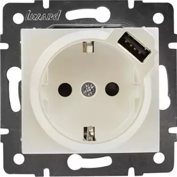 Розетка Lezard Karina с заземлением разъем USB цвет жемчужный белый перламутровый