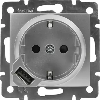 Розетка Lezard Karina с заземлением разъем USB цвет матовый серый