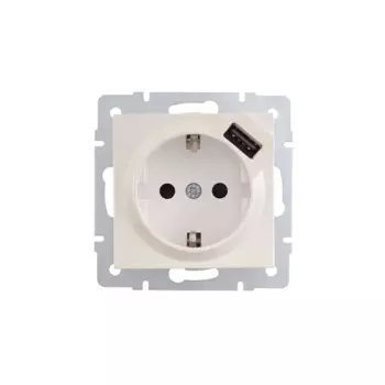 Розетка Lezard Vesna встраиваемая с заземлением разъем USB цвет жемчужный