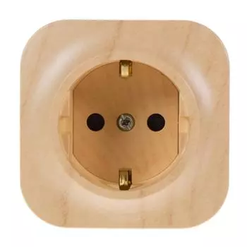 Розетка с заземлением - Legrand Quteo - со шторками IP20 16А 250В винтовые зажимы накладной монтаж - дерево