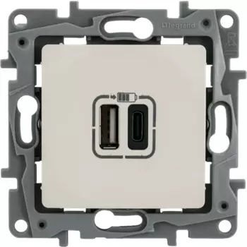 Зарядное устройство USB тип А / тип С - Legrand Etika - 3000мА 15Вт - слоновая кость