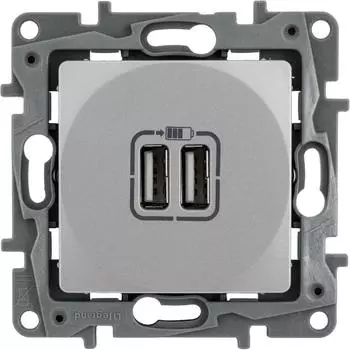 Зарядное устройство USB тип А / тип А - Legrand Etika - 3000мА 15Вт - алюминий