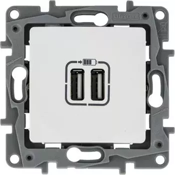 Розетка USB двойная встраиваемая Legrand Etika, цвет белый