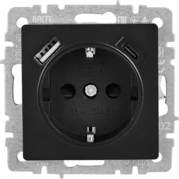 Розетка USB встраиваемая IEK Brite РЮш11-1-БрЧ с заземлением цвет черный