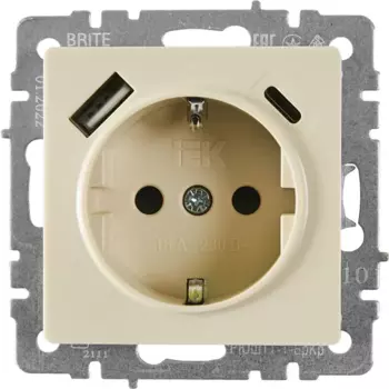 Розетка USB встраиваемая IEK Brite РЮш11-1-БрКр с заземлением цвет бежевый