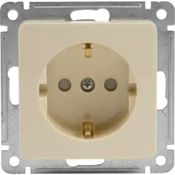 Розетка встраиваемая Hegel Мастер с заземлением со шторками цвет слоновая кость