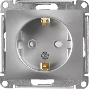 Розетка встраиваемая Systeme Electric Glossa с заземлением с шторками цвет алюминий