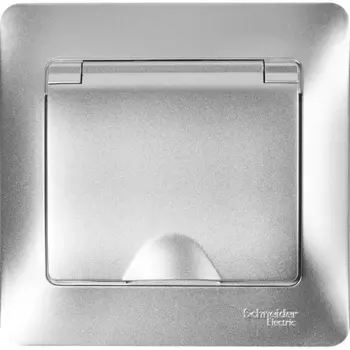 Розетка встраиваемая Systeme Electric Glossa с заземлением с крышкой и шторками в сборе цвет алюминий