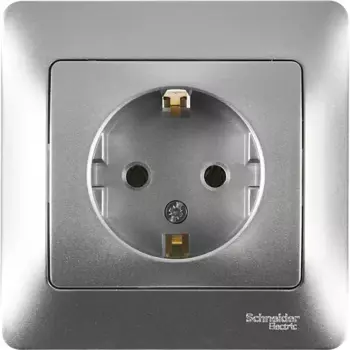 Розетка встраиваемая Systeme Electric Glossa с заземлением в сборе цвет алюминий