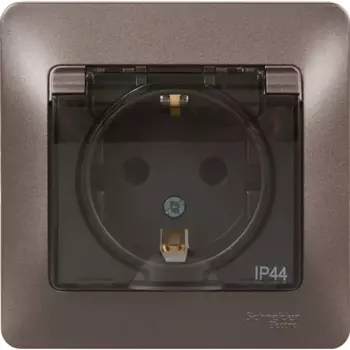 Розетка встраиваемая Systeme Electric Glossa с заземлением со шторками IP44 цвет графитовый