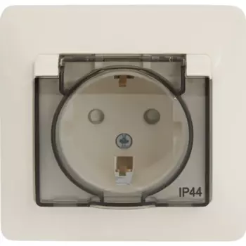 Розетка встраиваемая Systeme Electric Glossa с заземлением со шторками IP44 цвет молочный