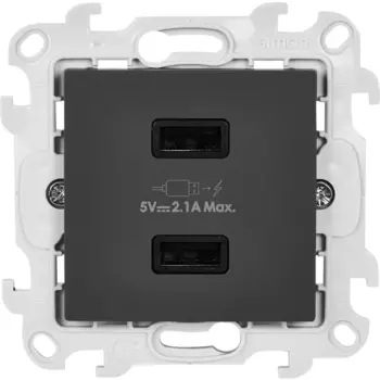 Розетка встраиваемая Simon 24 разъем USB без заземления цвет графит