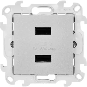 Розетка встраиваемая Simon 24 разъем USB без заземления цвет алюминий