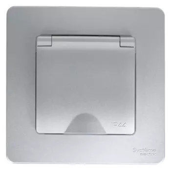 Розетка встраиваемая Systeme Electric Blanca с заземлением с крышкой и шторками цвет алюминий