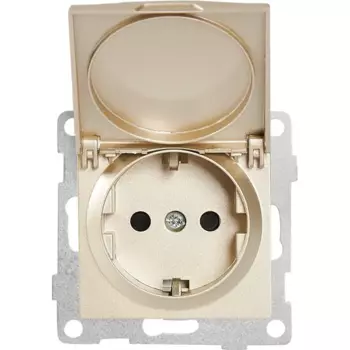 Розетка встраиваемая влагозащищённая Gusi Electric с заземлением с защитной шторкой и крышкой IP44 цвет шампань