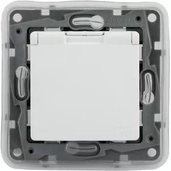 Розетка встраиваемая влагозащищённая Legrand Etika с заземлением с крышкой и шторками IP44 цвет белый