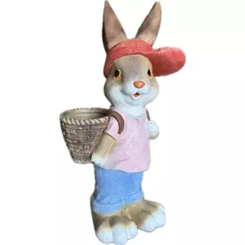Садовая фигура Заяц в кепке с корзинкой смола 42х21х16 см
