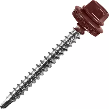 Саморезы кровельные по дереву с пресс-шайбой RAL 3005 4.8x70 30 шт.