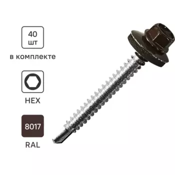 Саморезы кровельные по металлу с пресс-шайбой Standers RAL8017 5.5x51 40 шт.