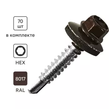 Саморезы кровельные по металлу с пресс-шайбой Standers RAL8017 5.5x38 70 шт.