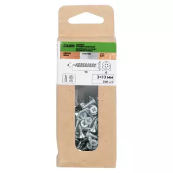 Саморезы универсальные Dilwis потайные острые оцинкованные 3x10 мм 200 шт.
