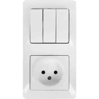 Розетка с выключателем Systeme Electric Glossa 3 клавиши цвет белый