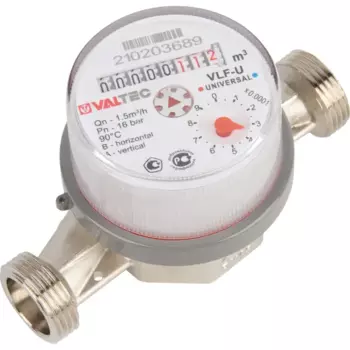 Счётчик для воды универсальный Valtec 1/2 DN15 110 мм без сгонов VLF-15U-L.110