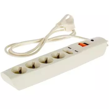 Сетевой фильтр Эра SFU 5 розеток с заземлением 3x0.75 мм 2 USB 2200 Вт 1.8 м цвет бежевый