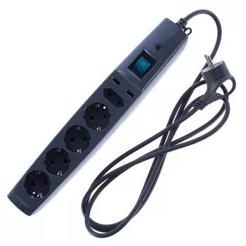 Сетевой фильтр Эра SFU 5 розеток с заземлением 3x0.75 мм 2 USB 2200 Вт 1.8 м цвет черный