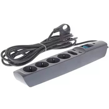 Сетевой фильтр Эра SFU 5 розеток с заземлением 3x0.75 мм 2 USB 2200 Вт 5 м цвет черный