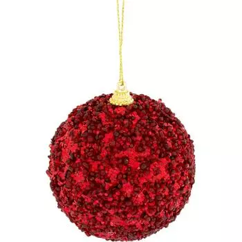 Шар ёлочный 7.8 см пластик цвет красный с блестками