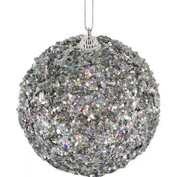 Шар ёлочный 7.8 см пластик серебро с блестками