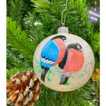 Шар ёлочный «Два снегиря», 10 см, стекло