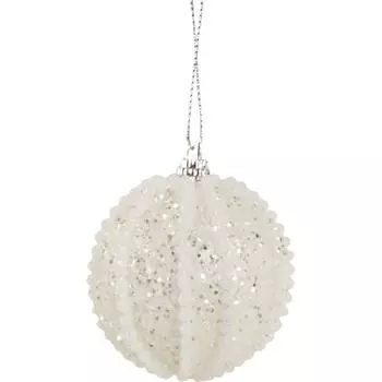 Шар ёлочный с бисером, 6 см, цвет белый